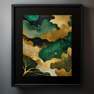 Affiche Peinture Paysage Abstrait Gold Green II