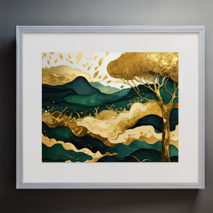 Affiche Peinture Paysage Abstrait Vert or