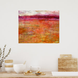 Affiche Peinture Paysage Abstraite rose orange