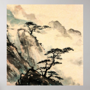Affiche peinture paysage chinois.chinois, peinture, japona