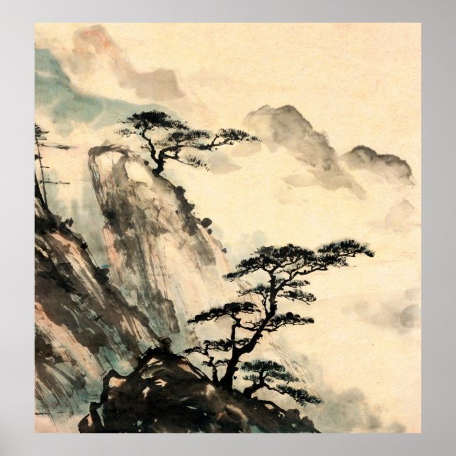 Affiche peinture paysage chinois.chinois, peinture, japona (Devant)