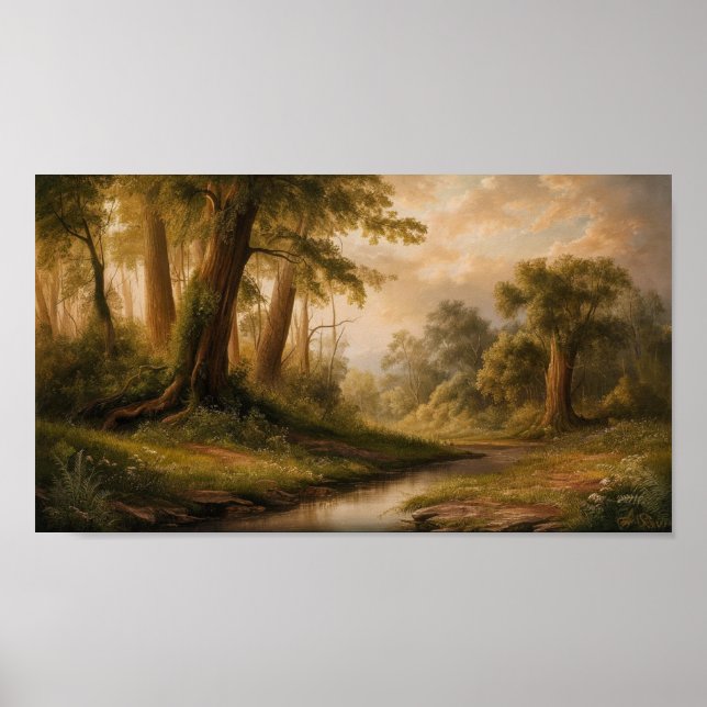 Affiche Peinture paysage forestier enchantée (Devant)