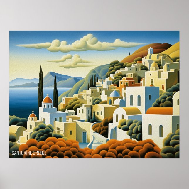 Affiche Peinture pétrolière de l'île de Santorin Grèce Voy (Devant)