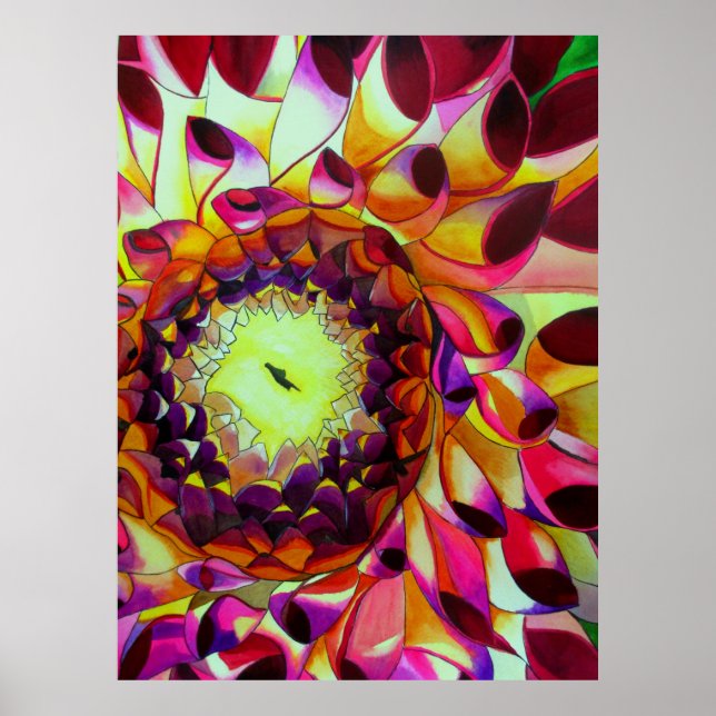 Affiche Peinture pop art de la fleur pourpre Dahlia (Devant)