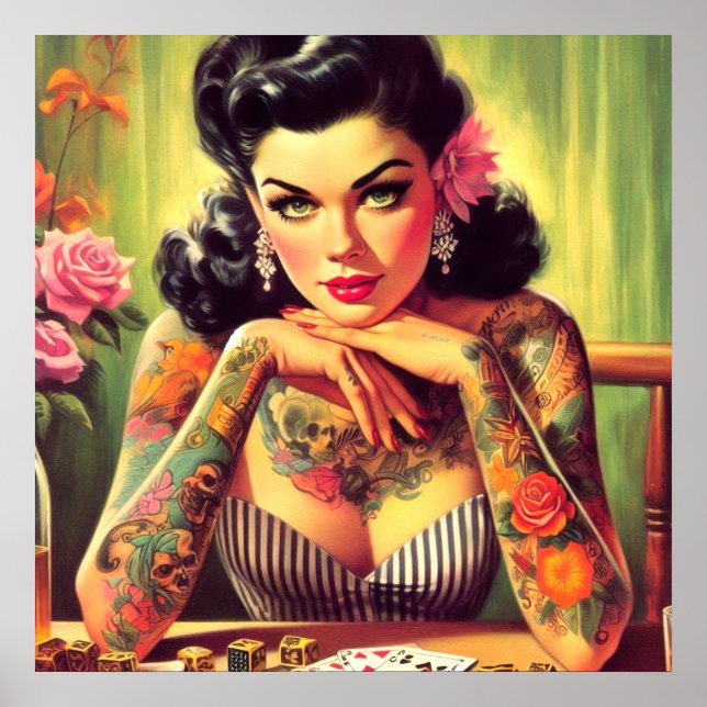 Affiche Peinture Portrait en tatouage (Devant)