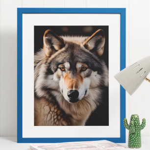 Affiche Peinture Réaliste Loup Portrait Cabine Faune