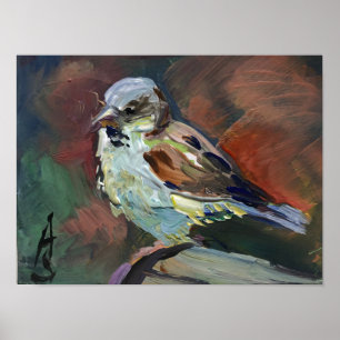 Affiche peinture réaliste, moineau