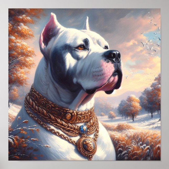 Affiche Peinture rétro Dogo Argentino (Devant)