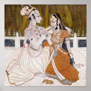 Affiche Peinture romantique Krishna et Radha