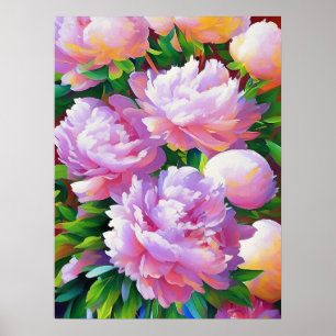 Affiche Peinture rose Peony, Peonies Flower Wall Art