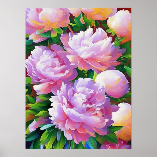 Affiche Peinture rose Peony, Peonies Flower Wall Art (Devant)