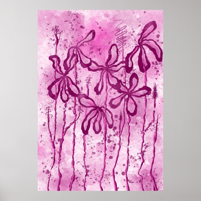 Affiche Peinture rose Splatter & Lys (Devant)