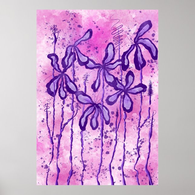 Affiche Peinture rose / violet Splatter & Lys (Devant)