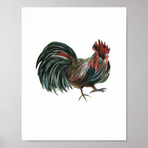 Affiche Peinture rouge Rooster Art Décor Agritouriste Impr