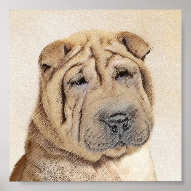 Affiche Peinture Shar Pei - Cute Original Chien Art (Devant)
