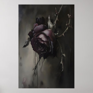 Affiche Peinture sombre de rose gothique, nature morte flo