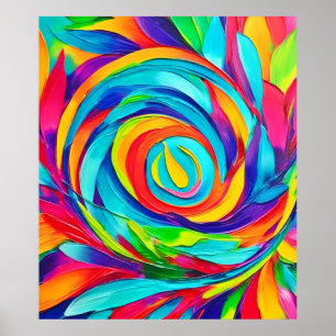 Affiche Peinture spirale psychédélique florale vibrante
