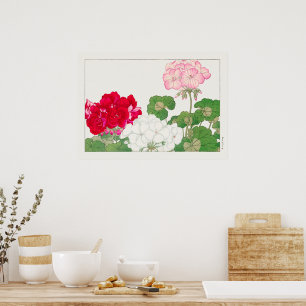 Affiche Peinture sur bois de fleur de géranium.