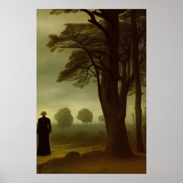 Affiche Peinture sur la forêt sombre et verte (Devant)