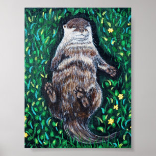 Affiche Peinture sur la loutre de rivière relaxante