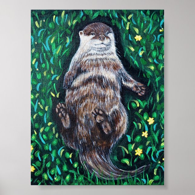 Affiche Peinture sur la loutre de rivière relaxante (Devant)