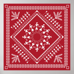 Affiche Peinture tribale indienne. Warli Paintingart, indi