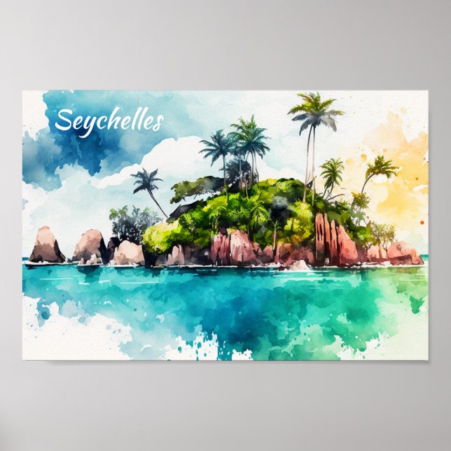 Affiche Peinture tropicale des îles Seychelles (Devant)