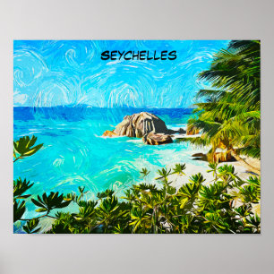 Affiche Peinture tropicale des Seychelles – Île vibrante 
