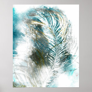 Affiche Peinture Turquoise et blanche Abstraite
