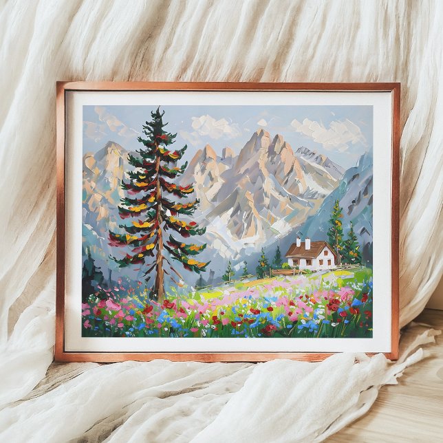Affiche Peinture vibre Montagne Fleur sauvage Art Cabine (Créateur téléchargé)