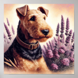 Affiche Peinture vintage Airedale Terrier