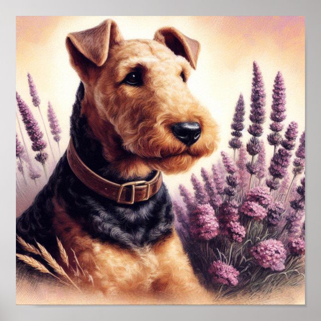 Affiche Peinture vintage Airedale Terrier (Devant)