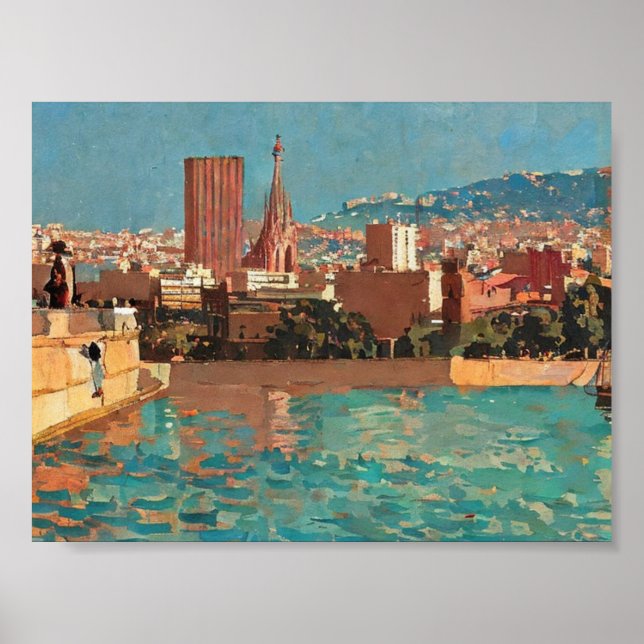 Affiche Peinture vintage de Barcelone (Devant)