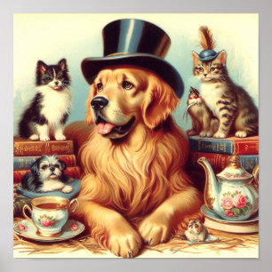Affiche Peinture Vintage de chien mignonne