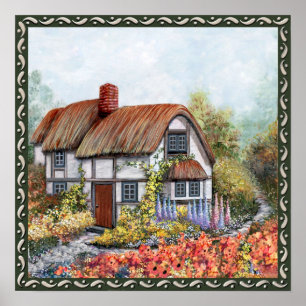 Affiche Peinture vintage de cottage de pays de Thached