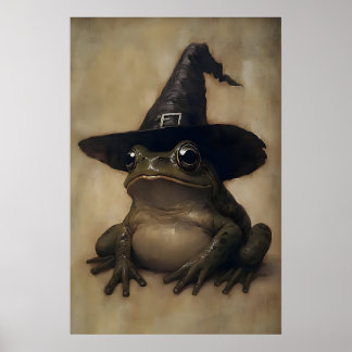Affiche Peinture vintage de grenouille sorcière d'Hallowee
