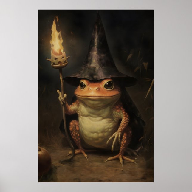 Affiche Peinture vintage de grenouille sorcière d'Hallowee (Devant)