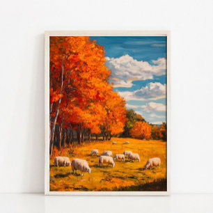 Affiche Peinture vintage de mouton, peinture d'art de pays