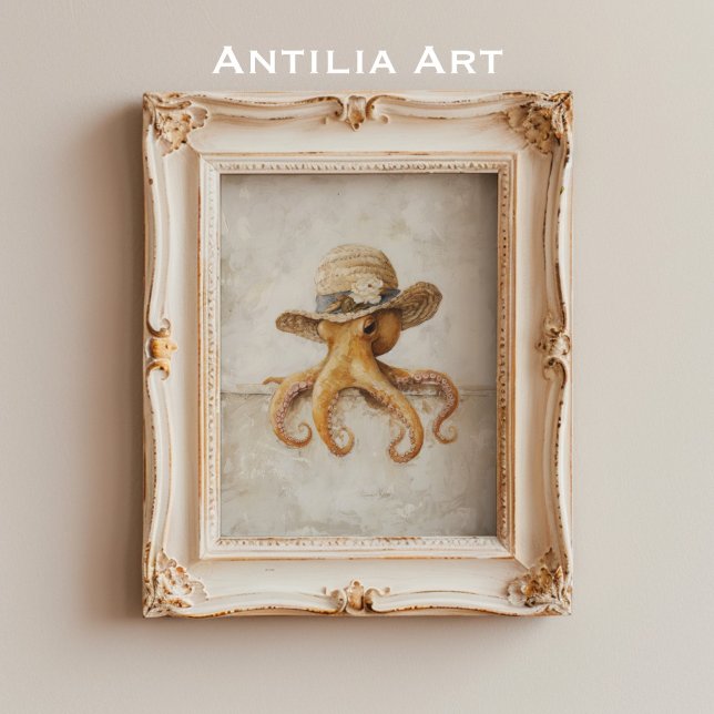 Affiche Peinture Vintage de Pieuvre Rustique Fantaisiste M (Créateur téléchargé)