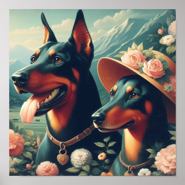 Affiche Peinture vintage Doberman (Devant)