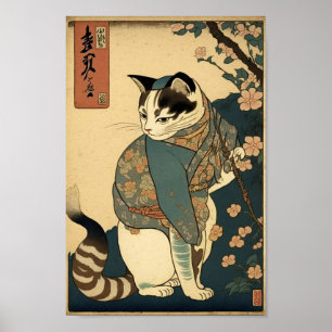 Affiche Peinture vintage d'un chat dans le style de Kuniyo