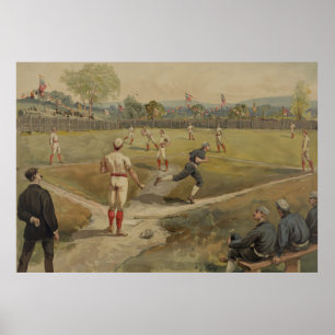 Affiche Peinture vintage d'un jeu de baseball (1887)