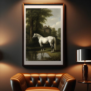 Affiche Peinture vintage équestre blanche Cheval
