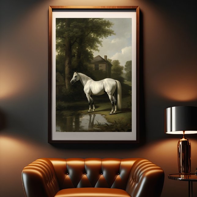 Affiche Peinture vintage équestre blanche Cheval (Créateur téléchargé)