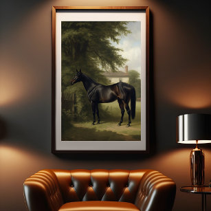 Affiche Peinture vintage Equestre Chasseur Noir Cheval