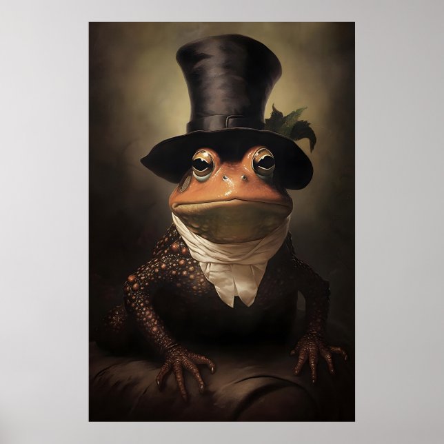Affiche Peinture vintage Halloween de grenouille, Crapaud  (Devant)
