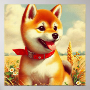 Affiche Peinture vintage Shiba Inu
