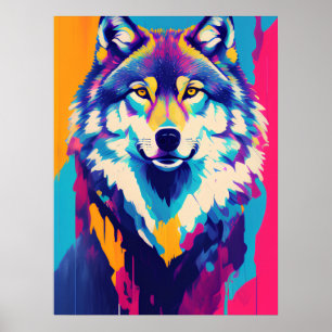 Affiche Peinture Wolf Art Décoration, Arc-en-ciel coloré