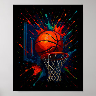 Affiche Peintures Colorées Éclaboussant le Ballon de Baske