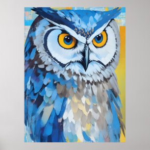 Affiche Peintures de portraits de hibou bleu